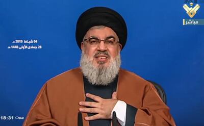 Hezbollah Secretary-General Sayyed Hassan Nasrallah speaking on Al Manar TV. EPA