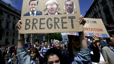 The anti-Brexit ‘March for Europe’ demonstration in London in July 2. Neil Hall / Reuters