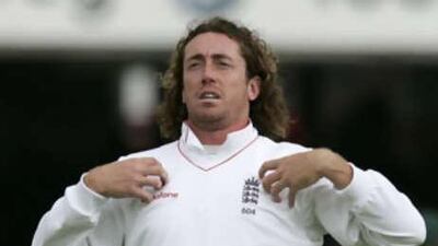 Ryan Sidebottom signals to the dressing room, during the third day of the first test against South Africa.