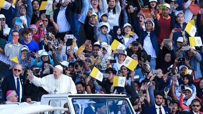 Pope Francis, Head of the Catholic Church, at Zayed Sports City earlier this year. Victor Besa/The National Section: NA Reporter: