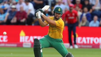 Rilee Rossouw plays a shot during South Africa's 58-run win over England in the second T20 international at Sophia Gardens in Cardiff, on Thursday, July 28, 2022. AFP
