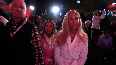 Tyson Fury's wife, Paris Fury (right) during the press conference. PA