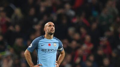 Manchester City defender Pablo Zabaleta reacts at the end of the Premier League match against Middlesbrough on Saturday. Paul Ellis / AFP / November 5, 2016
