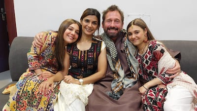 Rahma Al Balushi with husband Justin Halls and her daughters. Photo: Deeba Hasan for The National