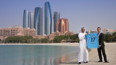 To celebrate the launch of the global contest, TCA Abu Dhabi unveiled a specially-commissioned shirt at the Emirates Palace, which was the venue for Manchester City’s mid-season training session in February. Courtesy TCA Abu Dhabi