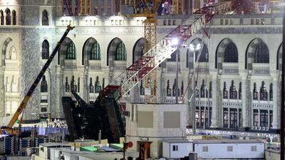 A towering construction crane collapsed over the Grand Mosque in Mecca, Saudi Arabia, on September 12, 2015 killing 107 people. AP Photo
