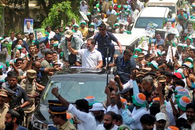 Rahul Gandhi, senior leader of India's main opposition Congress party, waves to supporters at an election campaign rally. Reuters
