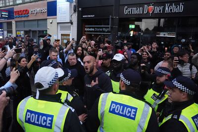 Tempers flared in Finchley in north-London as anti-immigration protesters were outnumbered. PA