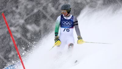 UAE's Alex Astridge during the men's slalom run at the 2026 Winter Olympics in Italy. Getty Images