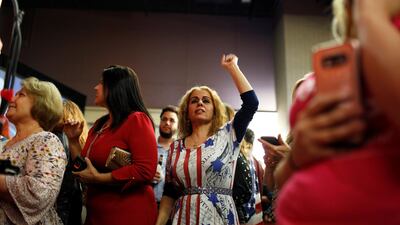 GOP supporters chant 'USA' as midterm elections results come in at the GOP watch party in Arizona. Reuters.