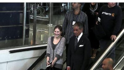 Amanda Knox at Leonardo Da Vinci airport in Rome as she prepared to return home to the United States after four years in jail. REUTERS / ANSA / TELENEWS