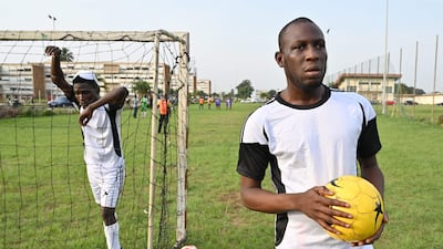 Blind and visually impaired Ivorian football players during a training session at the Felix Houphouet-Boigny University in Abidjan, Ivory Coast. All photos: AFP