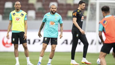 Brazil's defender Dani Alves trains in Tokyo. AFP