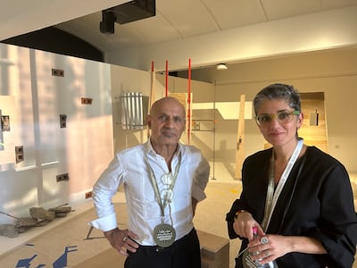 From left, Nasser Golzari and Yara Sharif are presenting The Power of the 'Invisibles' at the Sharjah Architecture Triennial. Razmig Bedirian / The National