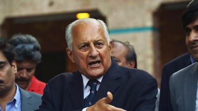 Pakistan Cricket Board chairman Shaharyar Khan speaks at a press briefing in Lahore on August 18, 2014.. Arif Ali / AFP