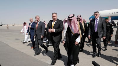 US Secretary of State Mike Pompeo arriving in Riyadh. AP Photo