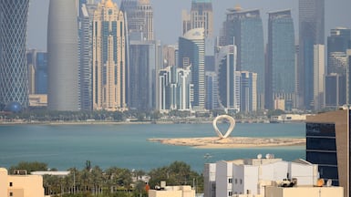 The skyline of Doha. Qatari officials say Iranian drones, missiles and bomber aircraft have been intercepted. EPA