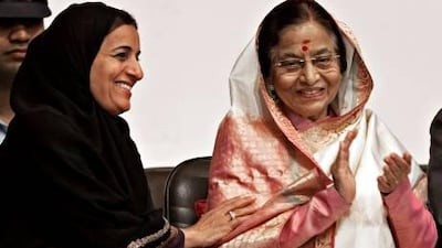 India's president, Pratibha Patil, right, with Sheikha Lubna Al Qasimi, the Minister of Foreign Trade, has appealed to UAE businesses and industry to lend her nation the necessary expertise in major building projects.