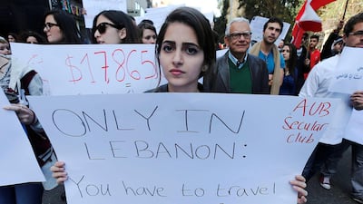 Lebanese protestors hold placards during a demonstration against the ongoing ban on civil unions in the Lebanese capital Beirut on March 1, 2015. AFP