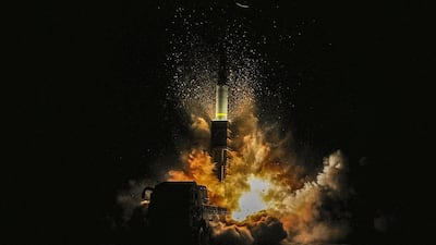 South Korea's Hyunmoo II missile is fired during an exercise at an undefined location on the east coast of South Korea. The Defence Ministry / Yonhap via Reuters