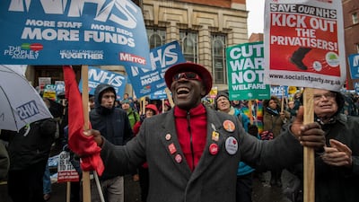 Donald Trump's tweet came after thousands of people marched through central London on Saturday in support of the National Health Service, which is straining under the weight of winter demand. Chris J Ratcliffe/Getty Images