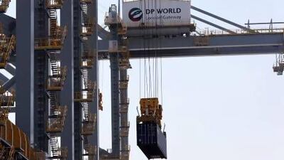 An automated stacking crane being tested this month at the London Gateway port, which is under construction in the Thames Estuary. Stephen Lock for The National
