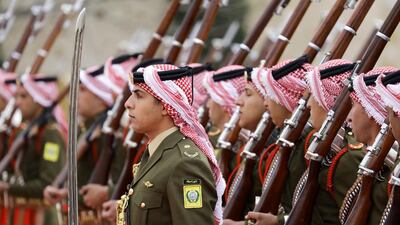 Jordan Royal Guards of Honor arrive to the welcome ceremony of King Abdullah II of Jordan for King Harald V and Queen Sonia of Norway at al-Husseiniya Palace in Amman, Jordan. EPA