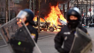 Riot Police form a cordon. Protesters are targeting the ECB because of the bank’s role in supervising efforts to restrain spending and reduce debt in financially troubled countries such as Greece. Odd Andersen / AFP Photo