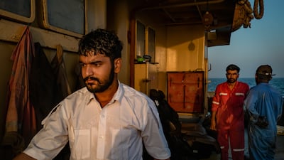 Indian sailors stranded on board a cargo vessel off the coast of Oman in June. Getty Images