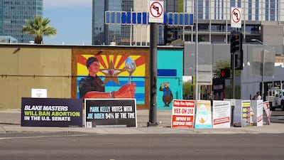 Democratic election posters in downtown Phoenix, Arizona. The race for governor and senate are neck and neck. Willy Lowry / The National