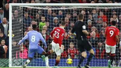 Luke Shaw scores for United. Reuters