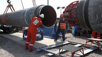 Construction of the Nord Stream II gas pipeline in Russia. The pipeline is now about 95 per cent complete. Reuters