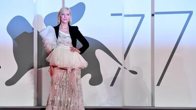 Cate Blanchett, in Alexander McQueen, arrives for the premiere of 'Di yi lu xiang' during the 77th Venice Film Festival on September 8, 2020. EPA