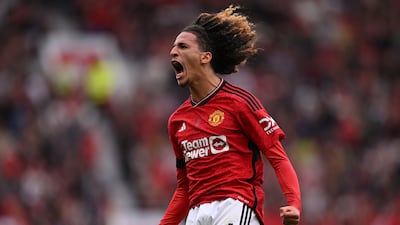 Hannibal Mejbri of Manchester United celebrates after scoring their first goal. Getty