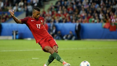 Nani of Portugal scores the 1-0 goal during the Uefa Euro 2016 group F preliminary round match between Portugal and Iceland at Stade Geoffroy Guichard in Saint-Etienne, France, 14 June 2016. CJ Gunther / EPA