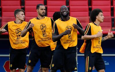 Romelu Lukaku, second right, will look to continue his fine goalscoring start to the World Cup against Tunisia. Felipe Trueba / EPA