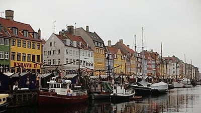 Nyhavn, the old harbour of the Danish capital Copenhagen, is decorated with lights for the holiday season.