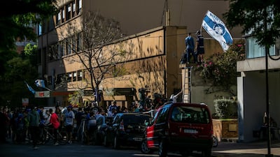 Fans of Diego Maradona show their support as Maradona is transferred from La Plata to Buenos Aires for his operation. EPA
