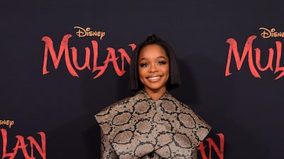 Marsai Martin wore Nina Ricci at the world premiere of Disney's 'Mulan' at the Dolby Theatre in Hollywood on March 9, 2020. AFP