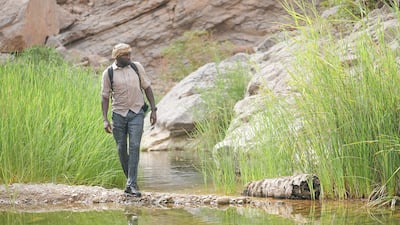 Dwayne Fields encounters an oasis during his expedition in Oman. Photo: Harry Palmer / National Geographic