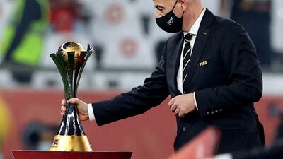 Fifa president Gianni Infantino with the Club World Cup trophy. Reuters