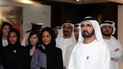 Sheikh Mohammed bin Rashid, Vice President and Ruler of Dubai, launches Dubai Speaks to You, a project bringing together the country’s best artists in a celebration of the city and its people. “Dubai is your canvas,” he told the young artists who attended. Courtesy Dubai Government Media Office