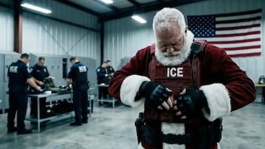The US Immigration and Customs Enforcement agency used AI to create this image of Santa dressed as an immigration agent. Photo: X