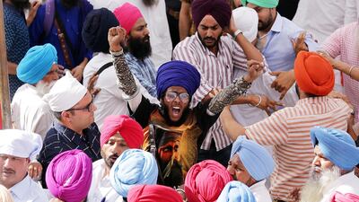 A Sikh man shouts pro-Khalistan slogans after a scuffle broke out between radical Sikhs and security officers, after a memorial for hundreds of people who were killed during Operation Blue Star in 1984, at the Akaal Takhat, the highest temporal seat for the Sikhs, within the Golden Temple premises, in Amritsar, India. EPA
