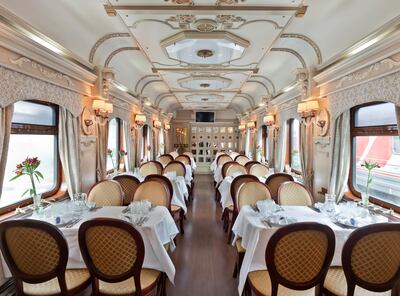 The restaurant car on the Golden Eagle.