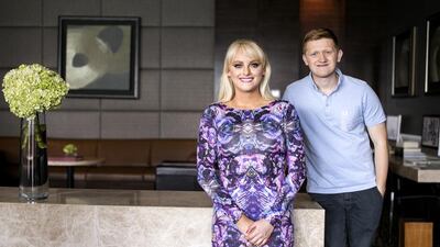 Coronation Street stars Katie McGlynn and Sam Aston, who play Sinead Tinker and Chesney Brown, in Dubai last week. Reem Mohammed / The National