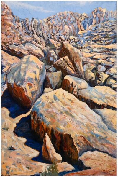 ‘Jebel Hafeet climb’ shows rocks almost whitewashed by a harsh sun. Courtesy Matt Ryder