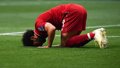 Liverpool's Mohamed Salah celebrates his opening goal against Tottenham Hotspur in the UEFA Champions League final. AFP
