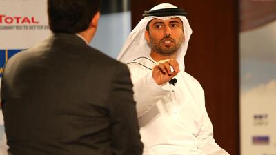 UAE Minister of Energy Suhail Al Mazroui speaks during the 7th Gulf Intelligence UAE Energy Forum meeting in Abu Dhabi. AFP