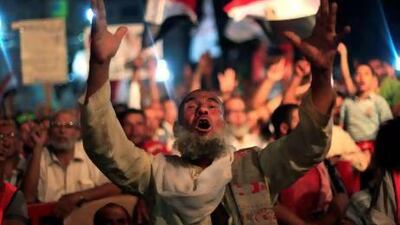 Supporters of Egypt's ousted president Mohammed Morsi protest outside Rabaah Al Adawiya mosque in Nasr City near Cairo.